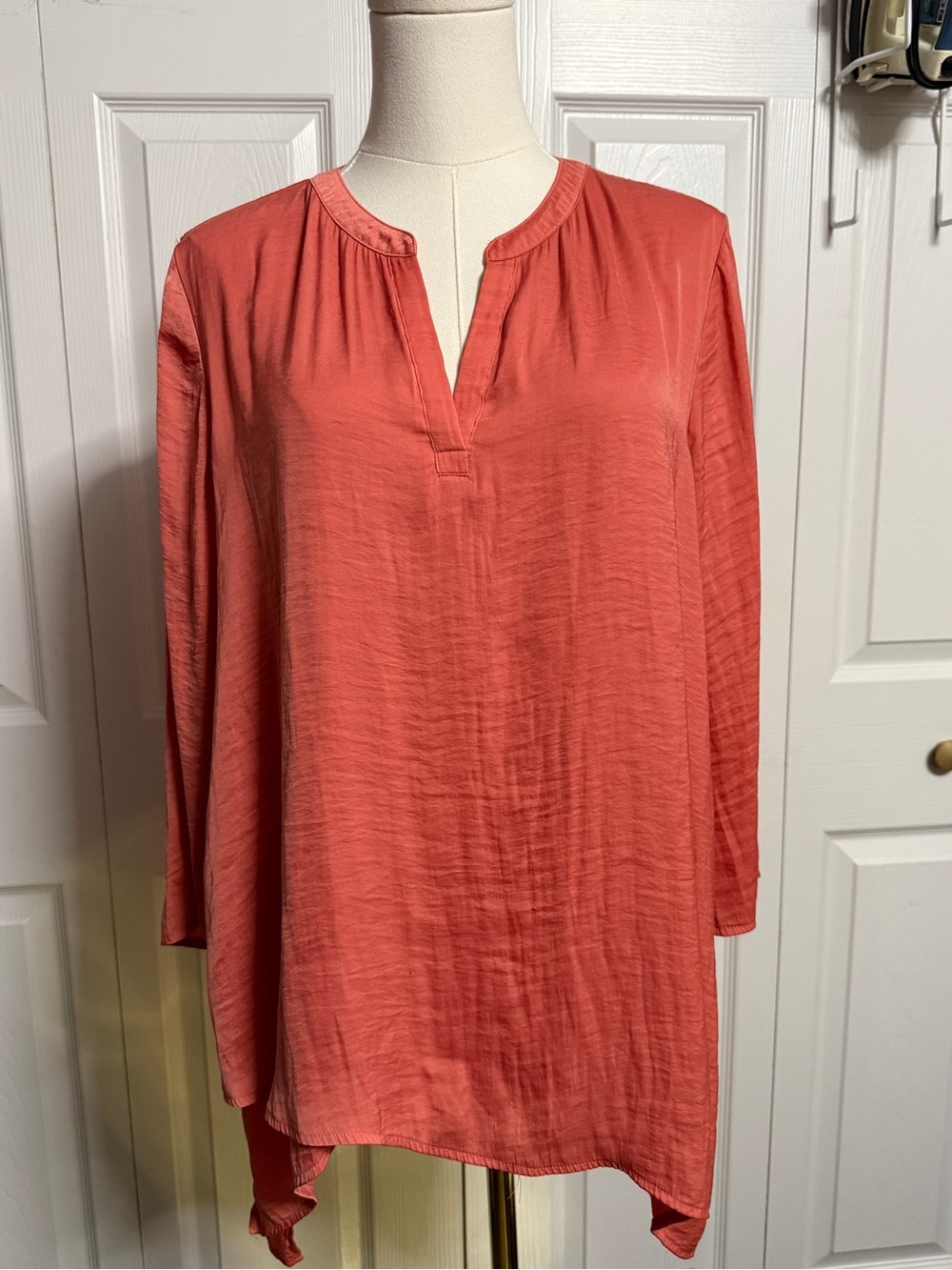 Chico's Coral Rust Split-Neck Tunic Top
